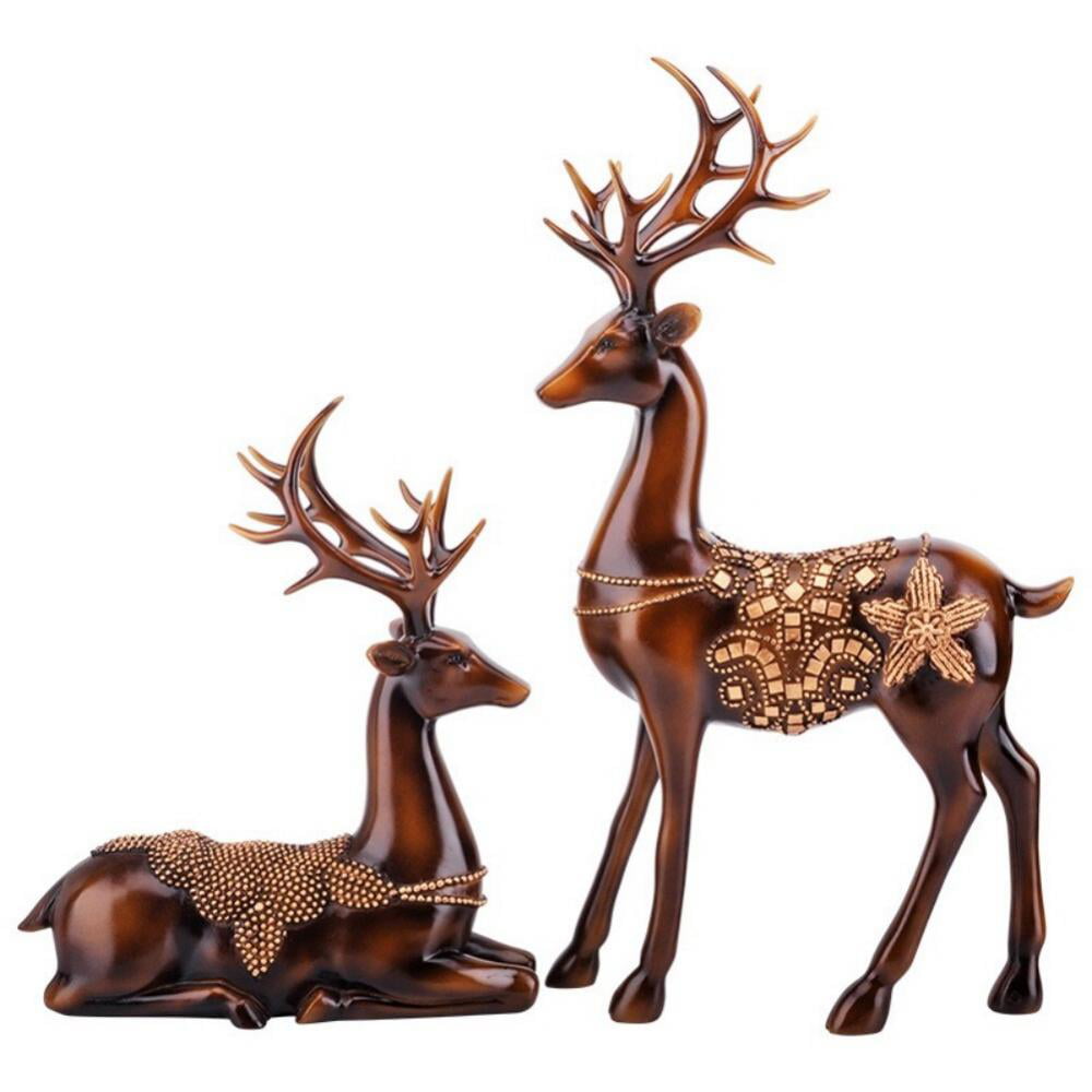 Set of 3 Gold Deer Ornaments Reindeer Sculptures Christmas Decoration Resin GIFT 