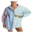 thumbnail image 1 of POINTERTECK Ensemble Deux Pièces d'Été pour Femmes Chemise Rayée à Manches Longues et Shorts, 1 of 5