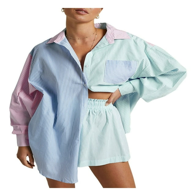 Ensemble Chemise et Short à Manches Longues Deux Pièces pour Femme
