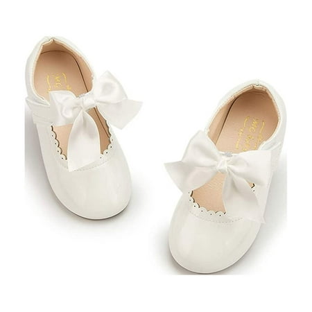 

Meckior Toddler Dress Girls Shoes Mary Jane Bowknot Soft Sole Princess Shoes for Little Kids