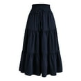 thumbnail image 2 of GXIPO Women's Comfy Midi Skirt High Waist Floral Tiered Skirt Flowy Elastic Summer Boho Skirt Navy XL, 2 of 8