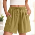 thumbnail image 2 of Linen Summer Shorts for Women with Pockets Side Textured Drawstring Elastic Waist Lounge Beach Boho Shorts (M, Yellow), 2 of 6