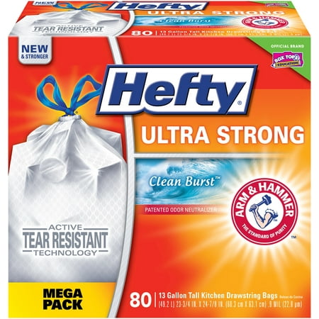 - Hefty Ultra Strong 13 Gallon Tall Kitchen Drawstring Bags Clean Burst - 80 CT
