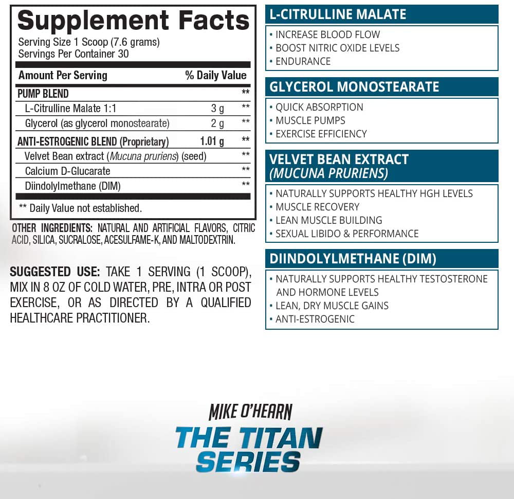 BPI Sports Pump Formula - Mike O&#39;Hearn Titan Series - Caffeine Free Pre-Workout Powder - DIM, L-Citrulline, Citrulline Malate - Muscle Builder and Muscle Recovery (Natty Juice, 8.46oz) - Walmart.com