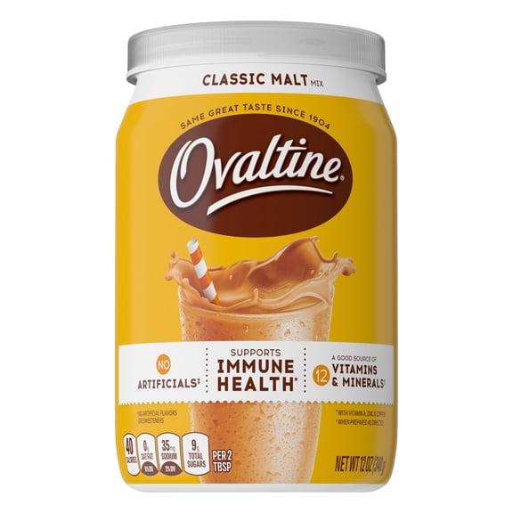 Ovaltine Classic Malt Powdered Drink Mix for Hot and Cold Milk, 12 OZ Canister