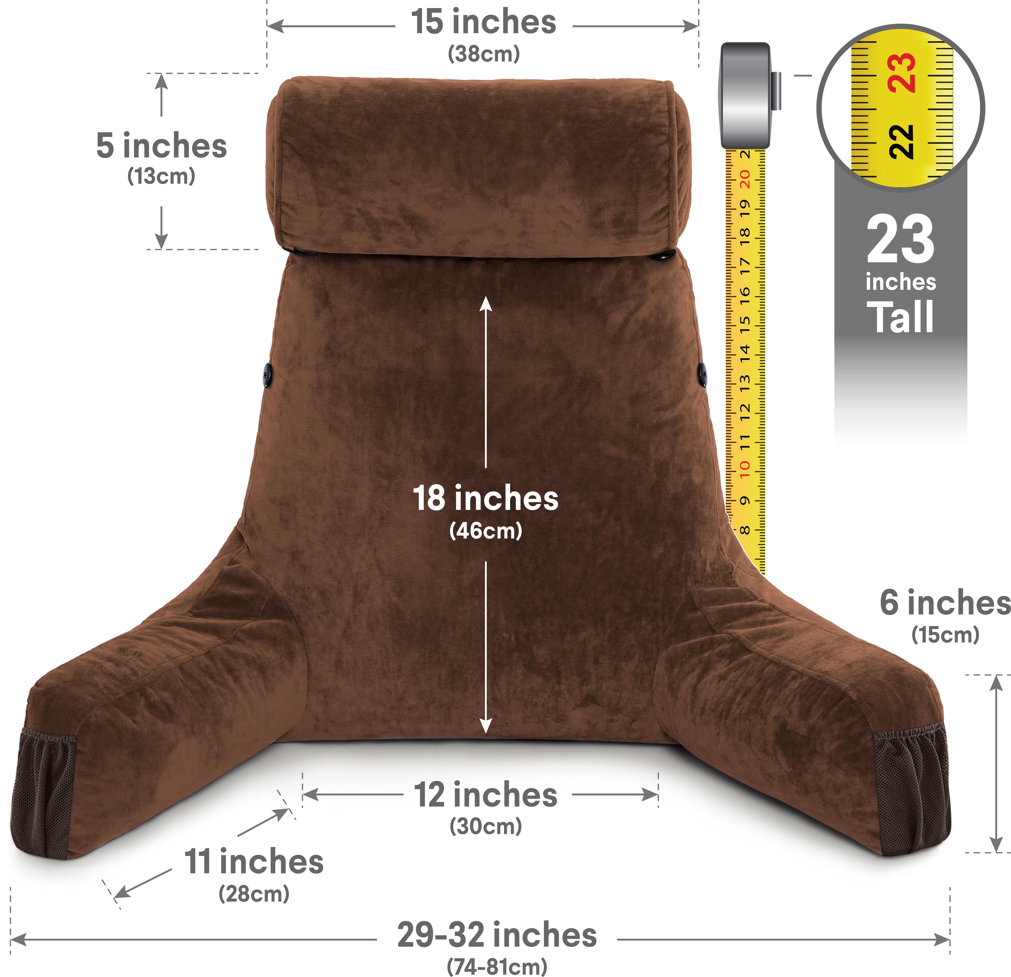 Husband Pillow Medium Chocolate Brown, Backrest - Detach Neck Roll, Removable Cover
