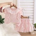 thumbnail image 5 of Amidoa Girls 2 Piece Outfits Summer Clothes Cute Short Sleeve and Casual Shorts Kids Clothing Sets Pink Size 1T, 5 of 9