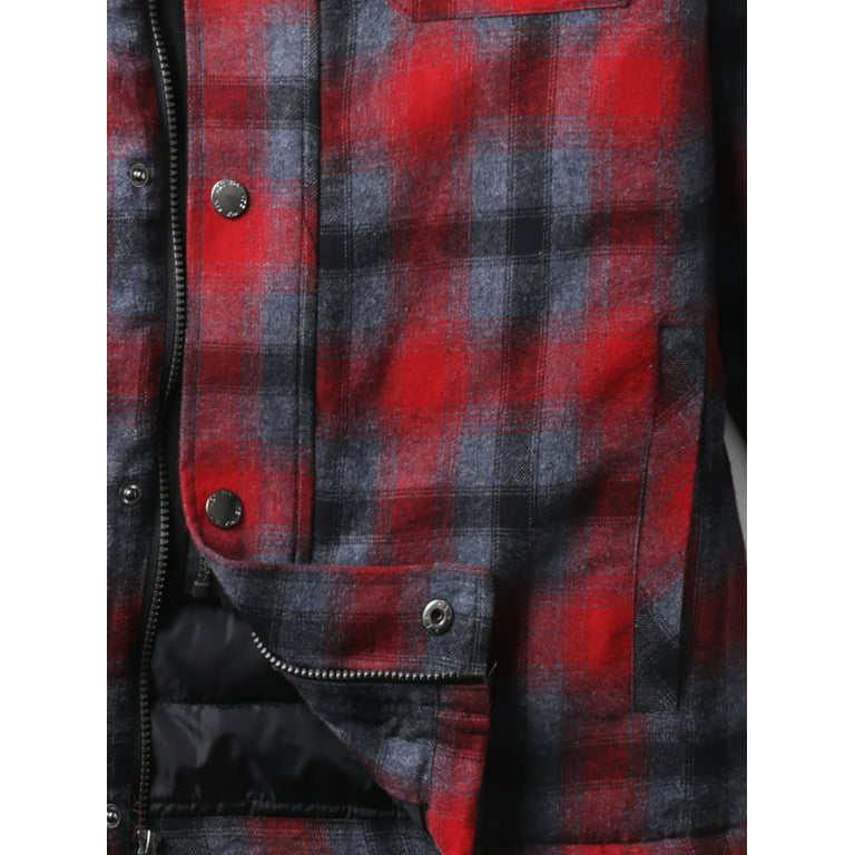 Ma Croix Mens Quilted Flannel Shirt Hooded Winter Plaid Jacket - Walmart.com