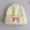 thumbnail image 2 of HAiming Girls Knit Cotton Hat Pullover Bow Graphic Solid Color Ribbed Comfortable Fashion Cute Caps for Kids, 2 of 3