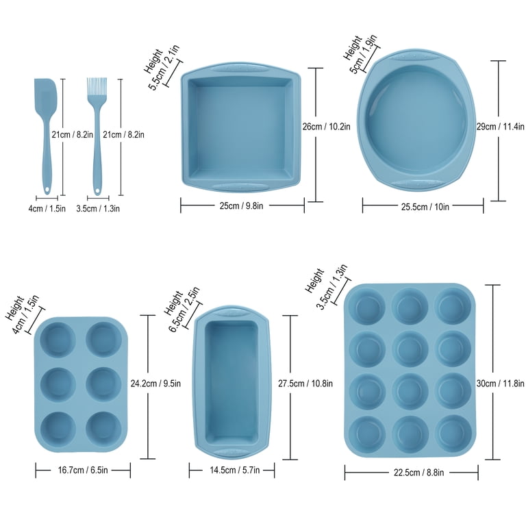 7-Piece Silicone Baking Set - Nonstick Bakeware Pans For Muffins, Loaf, Cake, Pizza, Purple, Oven Safe To 446°F