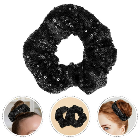 SOPOTUTU 2Pcs Sequins Hair Ties Elastic Black Glitter Ponytail Holder for Party Use