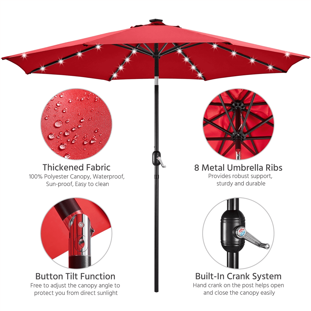 Renwick 10 Ft Outdoor Patio Umbrella with 32 LED Lights, Red
