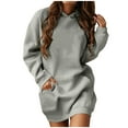 thumbnail image 2 of Babysbule Winter Womens Hoodie Dresses Women's Long-Sleeved Pocket Pullover Hoodie Dress Waist Sweatshirt Solid Tops, 2 of 5