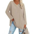 thumbnail image 2 of gakvbuo Fall Women Casual Solid Long Sleeve Shoulder Drop V-Neck T-Shirt Blouse, 2 of 5