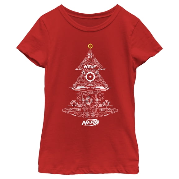 Girl's Nerf Nerf Christmas Tree  Graphic Tee Red Large