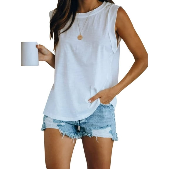 Sherrylily Summer Women Sleeveless Tank Top Loose Fit Casual Crew Neck T Shirts