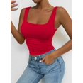 thumbnail image 4 of Women'S Summer Sleeveless Square Neck Tank Top Ruched Slim Fit Basic Vest Tops Red S, 4 of 7