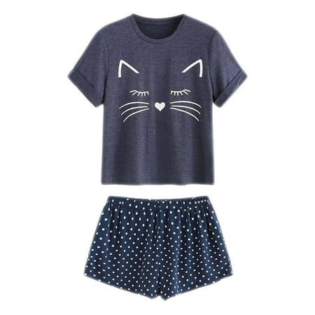 

Women s Casual Sleepwear Nightwear Set Pajamas Short Shorts Cartoon Top Sleeve