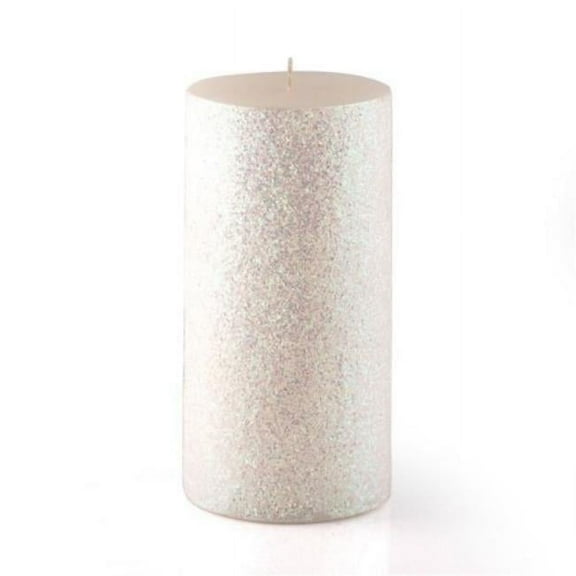 Jeco CPZ-167 3 x 6 in. Glitter Pillar Candle, Metallic White
