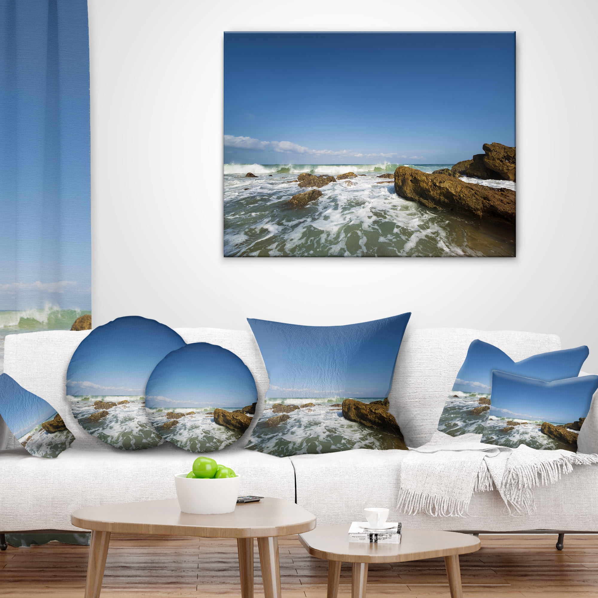 Designart Sea with White Waves - Seascape Throw Pillow - 12x20