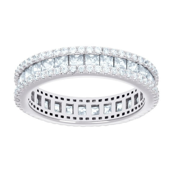 925 Sterling Silver Womens Princess-cut Round Cubic Zirconia Eternity Wedding Band Ring 4.2mm Wide Size 10 Eternity Ring