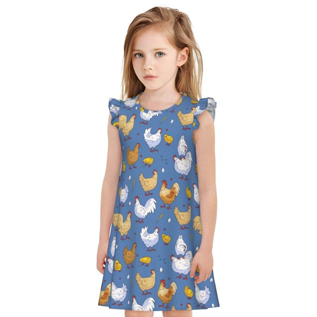 Kdxio Robe de Nuit Princesse pour Petites Filles Imprimé Famille de Poulets Vêtements de Nuit d'Été pour Tout-Petits Robe de Pyjama à Manches Courtes pour Enfants-TTTG