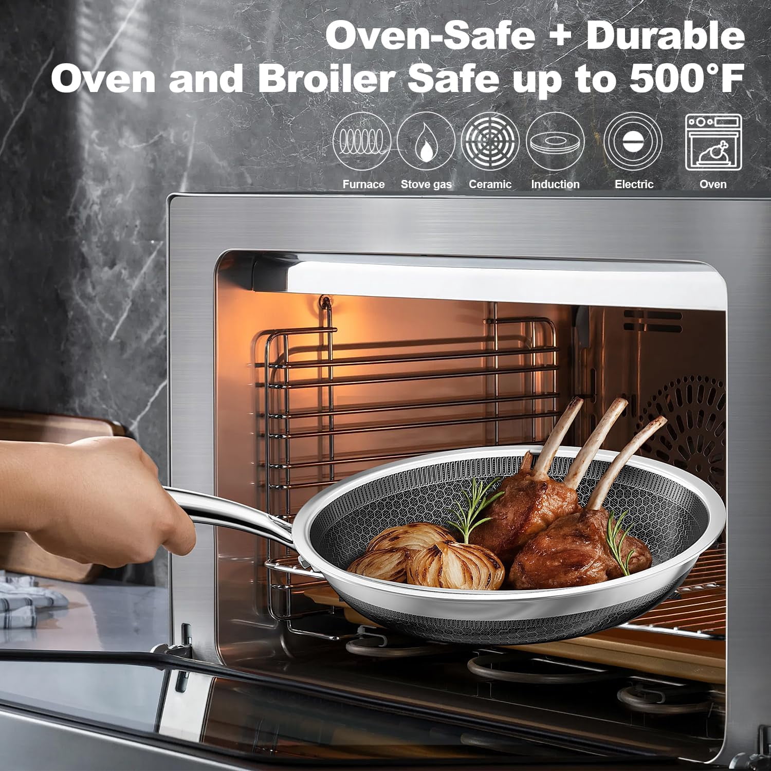 Non Stick Frying Pans, 10 Inch Stainless Steel Skillet with Tempered Glass Lid Tri-Ply Stainless Steel for All Cooktops, Dishwasher & Oven-Safe Cooking Pan, Stay-Cool Handle, Silver
