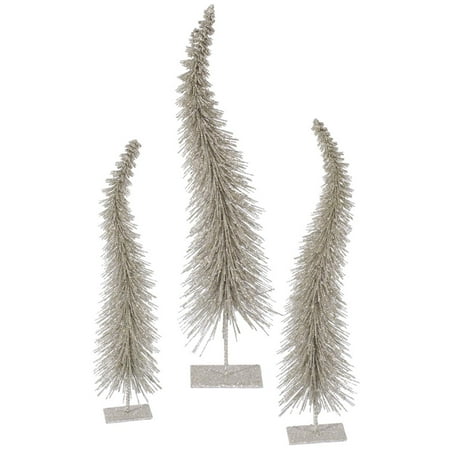 Set of 3 Champagne Glitter Artificial Table Top Christmas Trees - Unlit