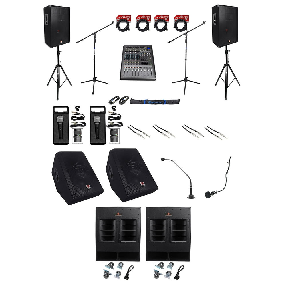 Church Sound System w/ Speakers+Monitors+Subs+Mixer+Dynamic+Podium