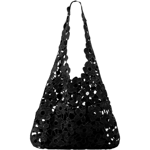 Kukuzhu Flower Woven Tote Bag for Women Fashion Hobo Bag Linen Handbag Casual Shoulder Bag Summer Hollow Beach Bag