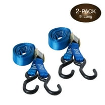 "2 Motorcycle Kayak Tie-Down Cam Straps 1"" x 9' Strong TieDown Straps with Durable Polyester and Vinyl-Coated S Hooks, Tie Down Cargo | For Pickup Bed, Moving Truck, Van, Trailer, by DC Cargo Mall"