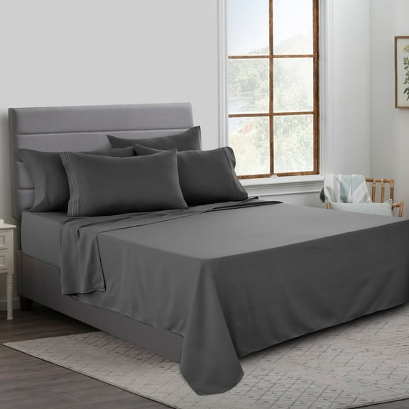 Lux Decor Collection Bed Sheets, Deep Pocket Microfiber Bed Sheet Set - Wrinkle, Fade, Stain Resistant Queen Sheets, Dark Gray