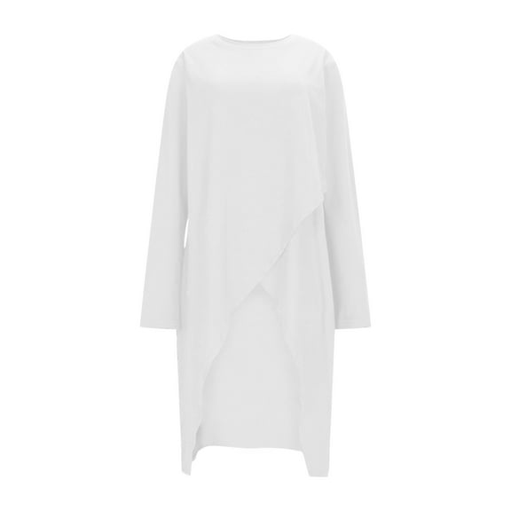 Asymmetrical Tops for Women Casual Long Sleeve Crew Neck High Low Tops Fashion Fall Basic Long Blouse