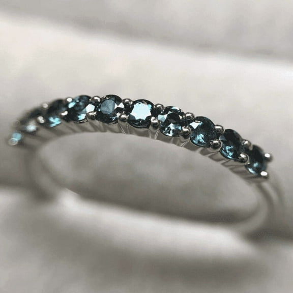 London Blue Topaz Ring, 2*5 mm Dainty Topaz Band, Stacking Rings for Women, Anniversary Birthday Gift