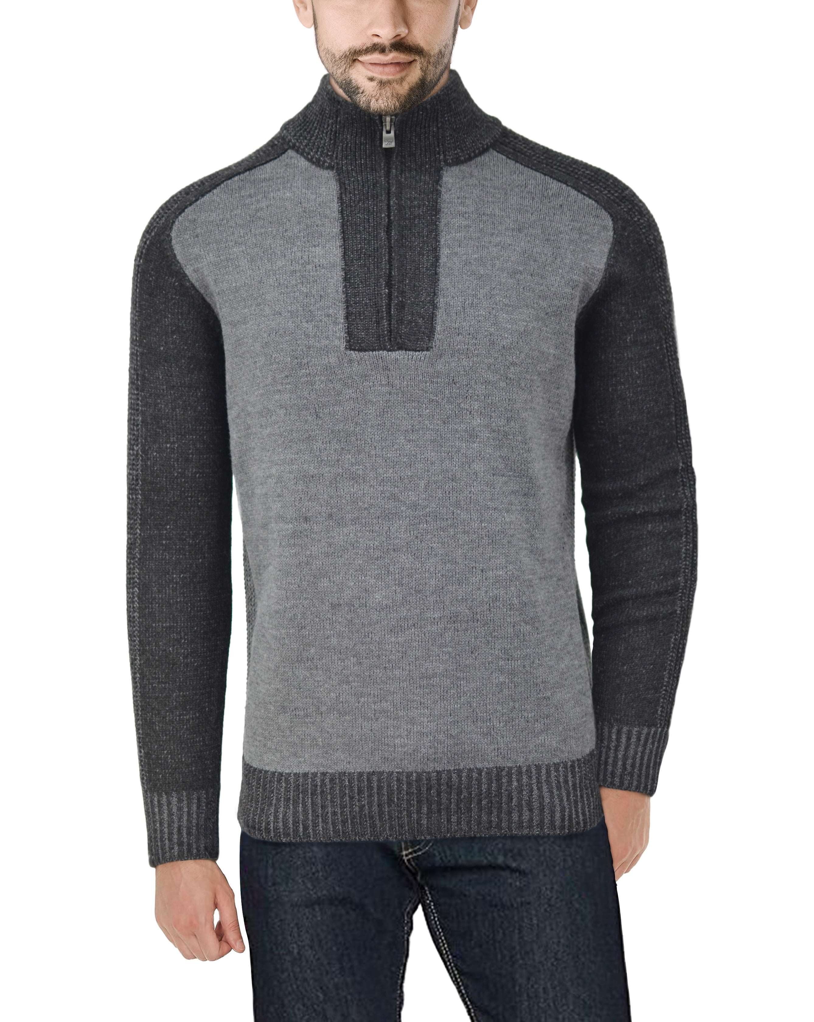X RAY Men's Slim Fit Mock Neck Sweater Quarter Zipper Knitted Pullover