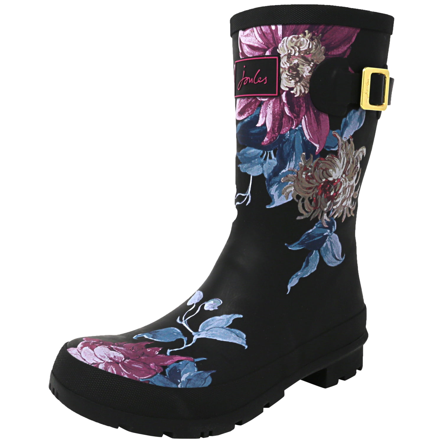 Joules Women's Molly Welly Black Clematis KneeHigh Rubber Rain Boot