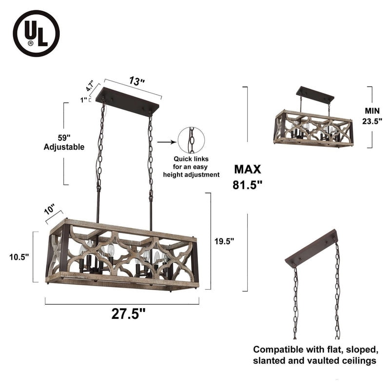 LNC 8-Light Distressed Wood and Bronze Linear LED Farmhouse Chandelier