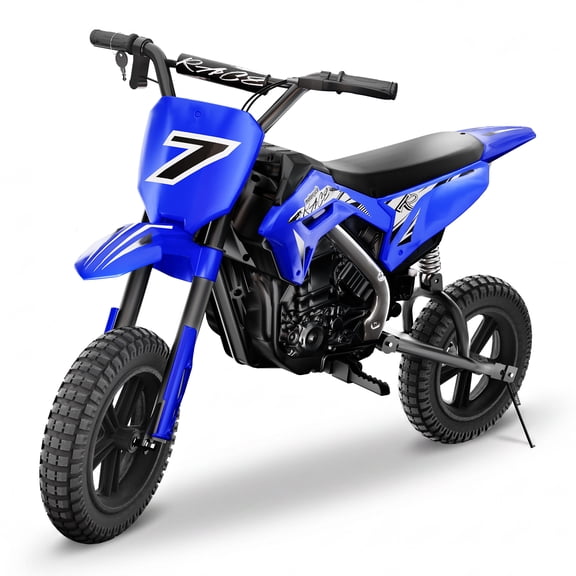TJSTARQU 24V Kids Electric Dirt Bike, 350W Ride on Motorcycle, BLDC Motor, Max 10mph & 120lb for3-8 Years Old,Blue