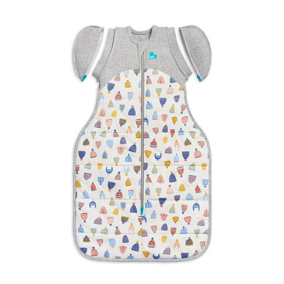 Love to Dream Sac de Transition Emmaillotage Chaud 2.5 TOG Chapeaux Heureux Blancs Moyen 8-13 lbs Ailes Brevetées à Fermeture Éclair Aide Doucement Bébé Transition d'Emmailloté à Sans Accoudoirs avant de Rouler