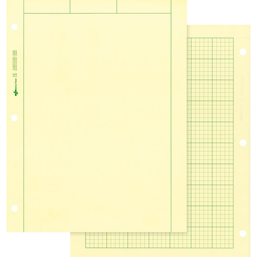 100 Sheets National Brand Computation Pad Plain/5x5 Quad On Back 8.5x11" Green 