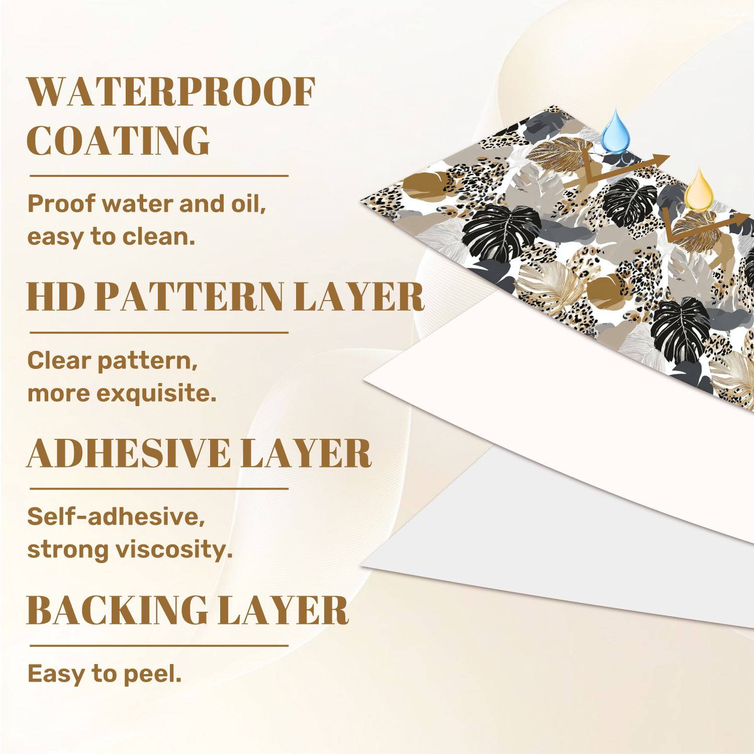 Peel and Stick Wallpaper 17.7in x 9.8ft Monstera Leaves Leopard Print Seamless Earth Tones Contact Paper Vinyl Self-Adhesive Removable Wall Paper for Bedroom DIY Home Decor Renter Friendly