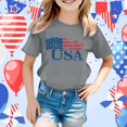 thumbnail image 2 of MIXUE Girls Tops & T-Shirts Kids Summer Fourth Of July Independence Day Flag Print Round Neck Short Sleeve Casual Party Tshirts Outwear,Gray,8-9 Years, 2 of 4