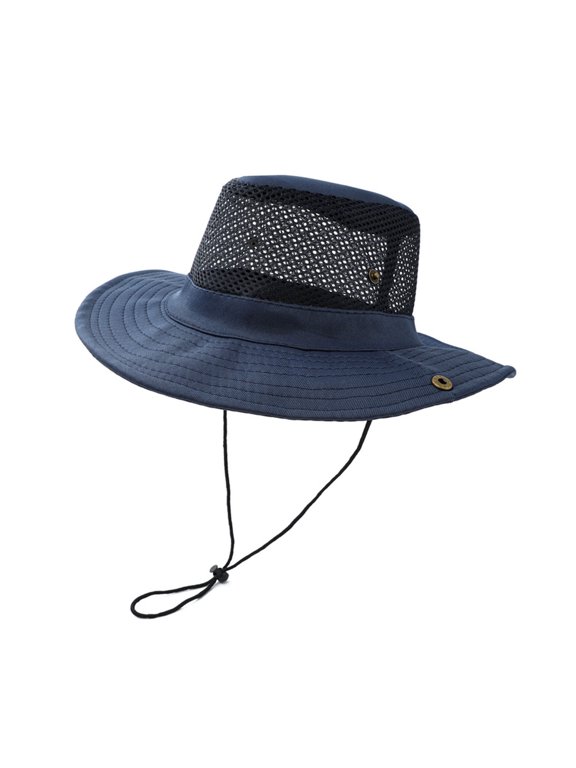 Womens Outdoor Boonie Hat with Large Mesh Vents & Side Snap Wind Cord for Rural Walks Blue