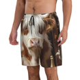 thumbnail image 2 of Honeii Cow With Butterflies Print Men's Casual Shorts with Drawstring,Swim Trunks Quick Dry Beach Shorts-Small, 2 of 6