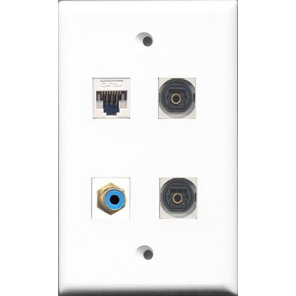 RiteAV 1 Port RCA Blue 2 Port Toslink and 1 Port Cat5e Ethernet White Wall Plate