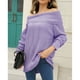 thumbnail image 2 of Suéter de cuello barco de manga larga para mujer, top de punto con hombros descubiertos y dobladillo extendido, morado, XL, 2 of 6