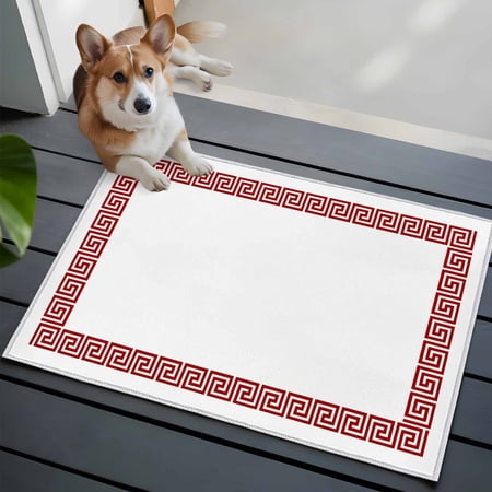Red Geometric Washable Area Rug 2x3 Greek Pattern Chinese Low-Profile Area Rugs with Non Slip Backing Indoor Floor Carpet for Entrance Living Room Bedroom Home Office