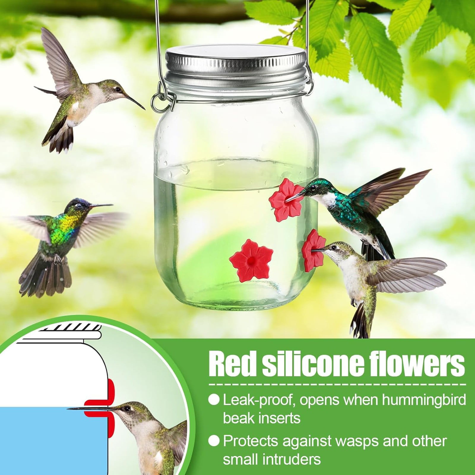 Leak-Proof Hummingbird Feeder for Outdoors, Ant & Bee Resistant with 4 Feeding Ports by PALIFEUR