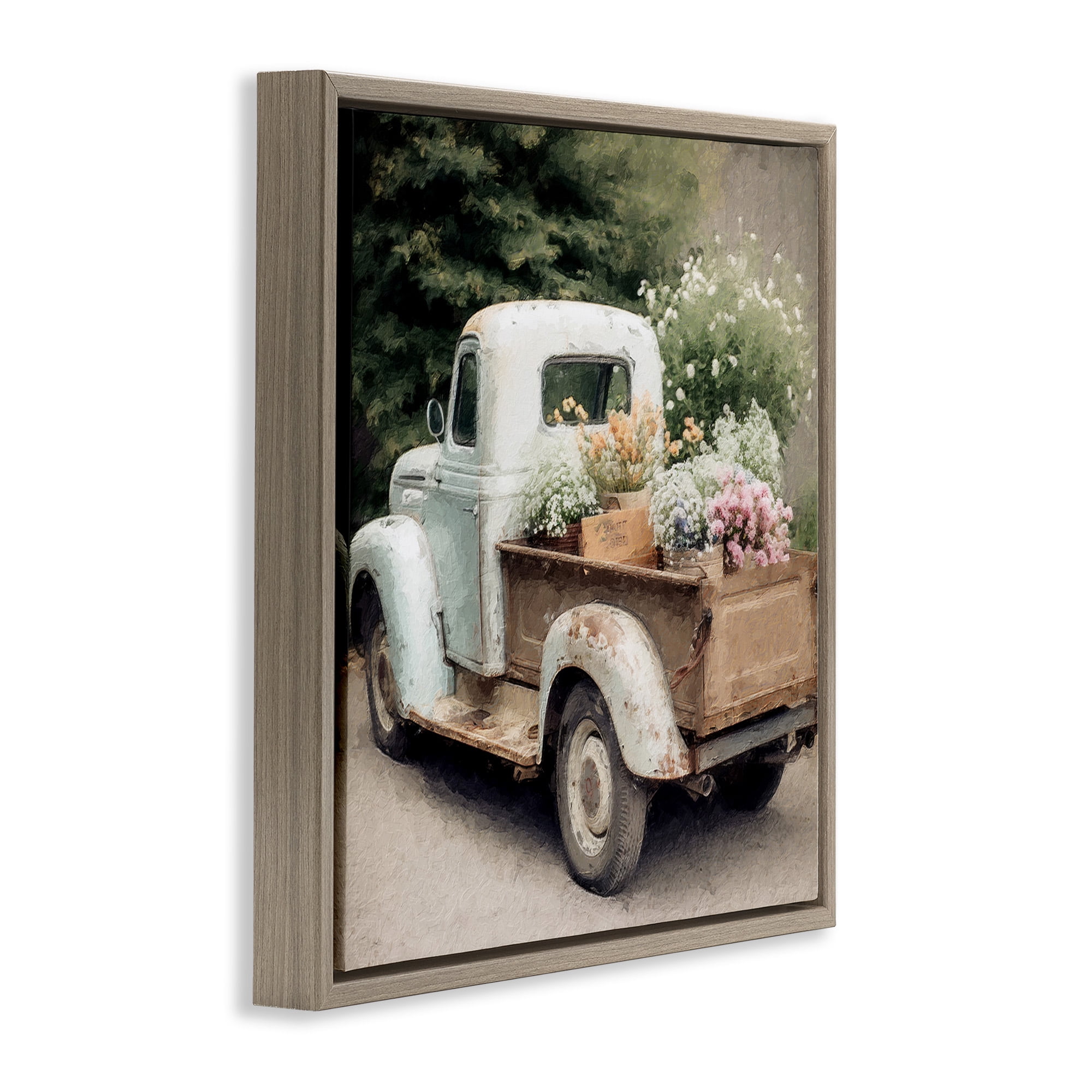 Stupell Industries Country Florals in Truck Transportation Painting Brown Floater Framed Canvas Art Print Wall Art, 18 x 18