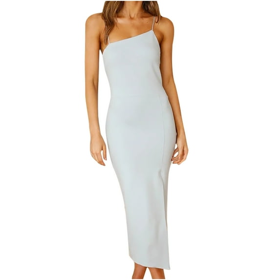 Bigersell Tank Maxi Dress Fashion Women Summer Casual Backless Solid Color Sleeveless Backless Dress Plus Slip Dress Style 25707, Female Maxi Dresses Blue M